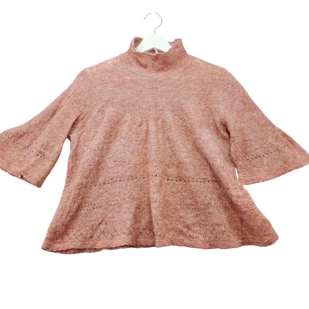 Feather Bone Anthropologie Sweater Womens L Pink Merino Alpaca‎ Bell Sleeve